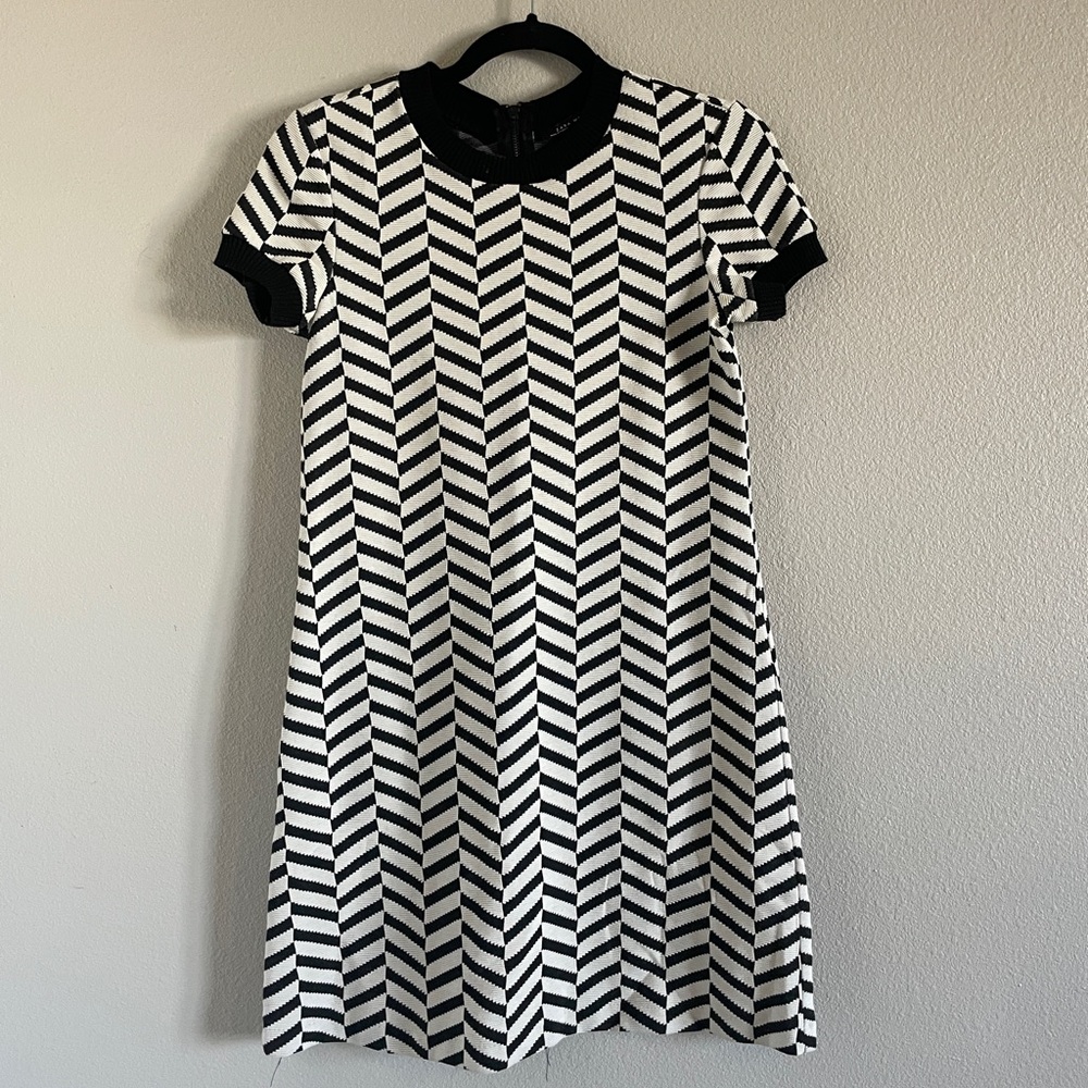 Zara Black & White CS Zig Zag MIDI Dress